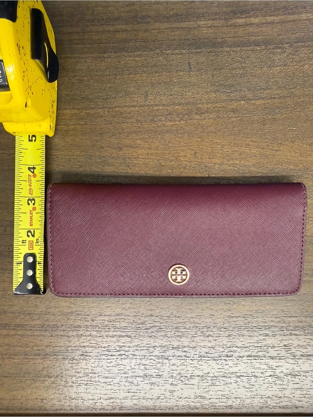 Tory Burch Burgundy Saffiano Leather Continental Wallet with Gold Logo
